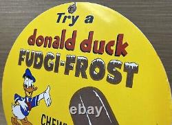Vintage Donald Duck Porcelain Sign Fudgi-frost Disney Gas Station Ice Cream Oil