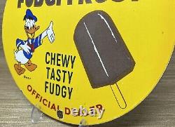 Vintage Donald Duck Porcelain Sign Fudgi-frost Disney Gas Station Ice Cream Oil