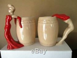 Vintage Dorothy Kindell Risque Nude Lady Mugs Set of 6 + Ashtray Signed 1950s