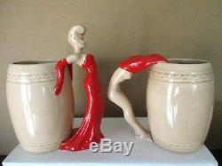 Vintage Dorothy Kindell Risque Nude Lady Mugs Set of 6 + Ashtray Signed 1950s