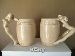 Vintage Dorothy Kindell Risque Nude Lady Mugs Set of 6 + Ashtray Signed 1950s