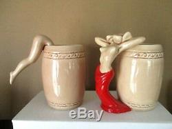 Vintage Dorothy Kindell Risque Nude Lady Mugs Set of 6 + Ashtray Signed 1950s