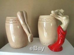 Vintage Dorothy Kindell Risque Nude Lady Mugs Set of 6 + Ashtray Signed 1950s