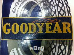 Vintage Double Sided GoodYear Tires 2 Inch Flange Non Gas Porcelain Enamel Sign