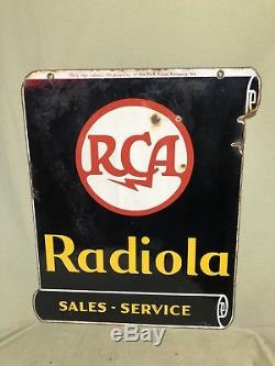 Vintage Double Sided Victor Porcelain Sign Steel Thick Radiola RCA Sales Service