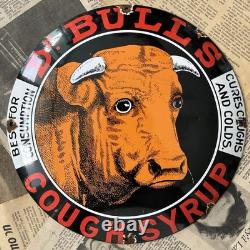Vintage Dr. Bull's Cough Syrup 12 Inch Convex Porcelain Enamel Sign