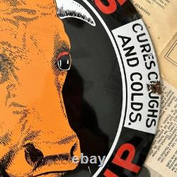 Vintage Dr. Bull's Cough Syrup 12 Inch Convex Porcelain Enamel Sign