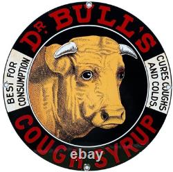 Vintage Dr Bull's Porcelain Sign Gas Station Oil Cow Farm Pharmacy Cough Syrup