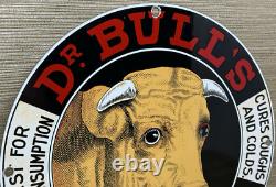 Vintage Dr Bull's Porcelain Sign Gas Station Oil Cow Farm Pharmacy Cough Syrup