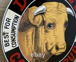 Vintage Dr Bull's Porcelain Sign Gas Station Oil Cow Farm Pharmacy Cough Syrup