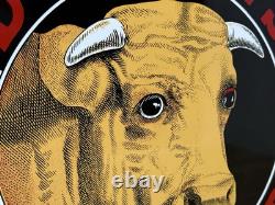 Vintage Dr Bull's Porcelain Sign Gas Station Oil Cow Farm Pharmacy Cough Syrup