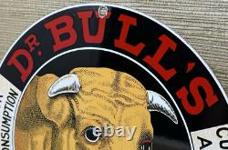 Vintage Dr Bull's Porcelain Sign Gas Station Oil Cow Farm Pharmacy Cough Syrup
