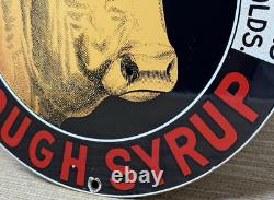 Vintage Dr Bull's Porcelain Sign Gas Station Oil Cow Farm Pharmacy Cough Syrup