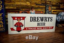 Vintage Drewrys Beer Sign HUGE tin Bar Advertising 1950's Memorabilia Gas Oil