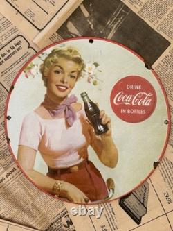 Vintage Drink Coca Cola Sailor 12 Inch Porcelain Enamel Sign