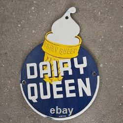 Vintage Drink Dairy Queen Dq Us Gasoline Oil Gas Pump Enamel Porcelain Sign