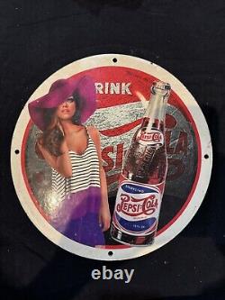 Vintage Drink Pepsi Cola Pinup Girl Porcelain Gas Oil Beverage Service Pump Sign