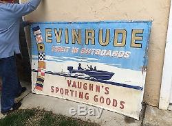 Vintage EVINRUDE FIRST IN OUTBOARDS Huge Sign VAUGHN'S SPORTING GOODS Burney Ca