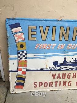 Vintage EVINRUDE FIRST IN OUTBOARDS Huge Sign VAUGHN'S SPORTING GOODS Burney Ca