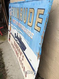 Vintage EVINRUDE FIRST IN OUTBOARDS Huge Sign VAUGHN'S SPORTING GOODS Burney Ca