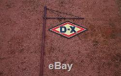 Vintage Early DX Diamond Gas Station Fluted POLE & Porcelain SIGN Globe Pump