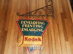 Vintage Early ORIG KODAK CAMERA FILM DEVELOPING 2-SDED ADVERTISING SIGN & HANGER