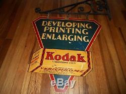 Vintage Early ORIG KODAK CAMERA FILM DEVELOPING 2-SDED ADVERTISING SIGN & HANGER