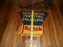 Vintage Early ORIG KODAK CAMERA FILM DEVELOPING 2-SDED ADVERTISING SIGN & HANGER