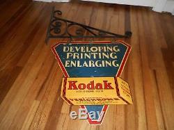 Vintage Early ORIG KODAK CAMERA FILM DEVELOPING 2-SDED ADVERTISING SIGN & HANGER