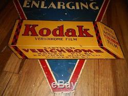 Vintage Early ORIG KODAK CAMERA FILM DEVELOPING 2-SDED ADVERTISING SIGN & HANGER