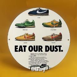 Vintage Eat Our Dust Nike Porcelain Enamel Gas & Oil Garage Man Cave Sign