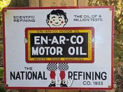 Vintage En-ar-co National Motor Oil 16x 12 Porcelain Sign Great Condition