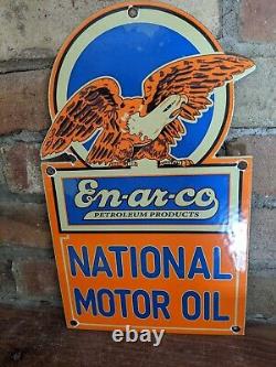 Vintage En-ar-co National Motor Oil 8x 12 Porcelain Sign Eagle
