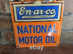 Vintage En-ar-co National Motor Oil 8x 12 Porcelain Sign Eagle