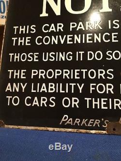 Vintage Enamel Parking Notice Road Sign Parkers Brewery Barn Find