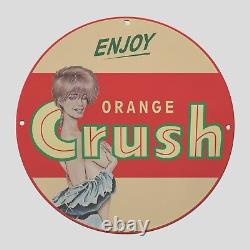 Vintage Enjoy Crush Orange 1955 Oil Porcelain Gas Pump Sign