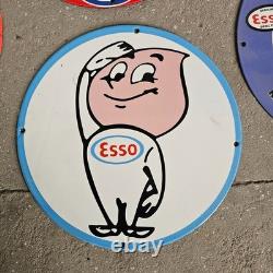 Vintage Esso Blue 1962 Old Us Gasoline Oil Gas Pump Enamel Porcelain Sign