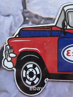 Vintage Esso Gas And Oil Service Tanker Porcelain Sign 12×5