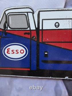 Vintage Esso Gas And Oil Service Tanker Porcelain Sign 12×5