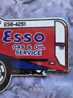 Vintage Esso Gas And Oil Service Tanker Porcelain Sign 12×5