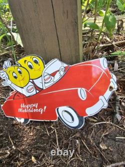 Vintage Esso Gasoline Oil Drop Boy Girl Porcelain Gas Automobile Pump Sign