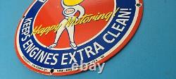 Vintage Esso Gasoline Porcelain Extra Clean Gas Oil Service Pump Plate Sign
