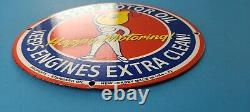 Vintage Esso Gasoline Porcelain Extra Clean Gas Oil Service Pump Plate Sign