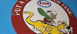 Vintage Esso Gasoline Porcelain Flintstones Gas Tank Service Station Pump Sign