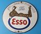 Vintage Esso Gasoline Porcelain Gas Tiger Extra Service Station Pump Plate Sign