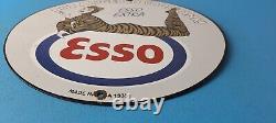 Vintage Esso Gasoline Porcelain Gas Tiger Extra Service Station Pump Plate Sign