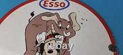 Vintage Esso Gasoline Porcelain Mickey Mouse Gas Service Pump Plate Sign