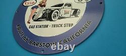 Vintage Esso Gasoline Porcelain Route 66 Eva's Gas Truck Service Pump Plate Sign