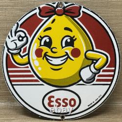 Vintage Esso Gasoline Porcelain Sign Gas Station Pump Plate Motor Oil Service