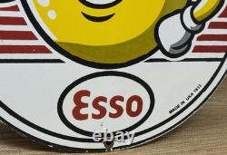 Vintage Esso Gasoline Porcelain Sign Gas Station Pump Plate Motor Oil Service